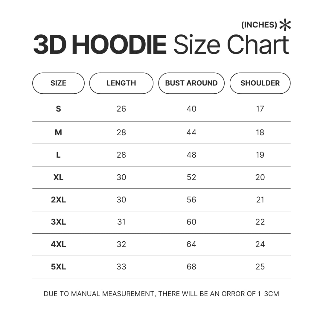 3D Hoodie Size Chart - Howl’s Moving Castle Store