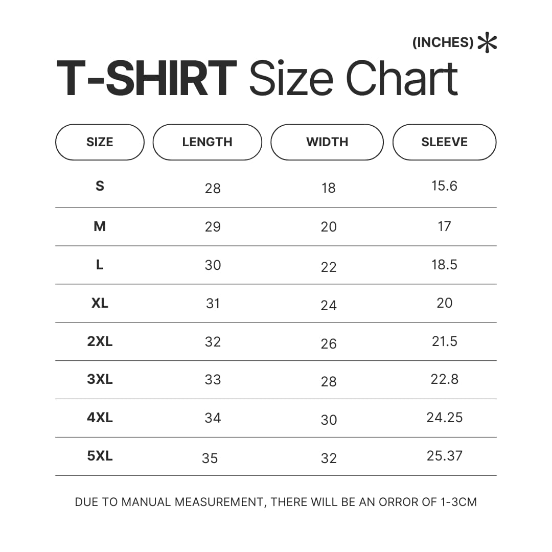 3D T shirt Size Chart - Howl’s Moving Castle Store