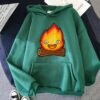 Anime Howl s Moving Castle Hoodies Cute Calcifer Hanging on Wood Winter Women Hoodie Spring Autumn - Howl’s Moving Castle Store