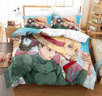Cartoon Movie Howl s Moving Castle Bedding Set Anime Duvet Cover Pillowcase Kids Bed Set Twin.jpg - Howl’s Moving Castle Store