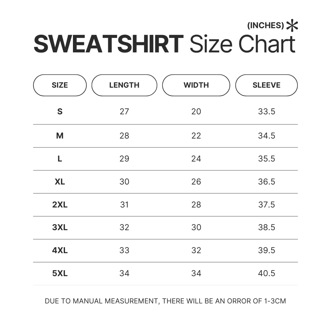 Sweatshirt Size Chart - Howl’s Moving Castle Store