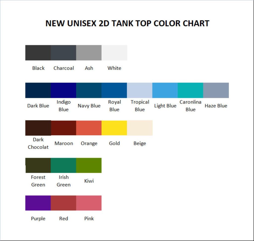 tank top color chart - Howl’s Moving Castle Store