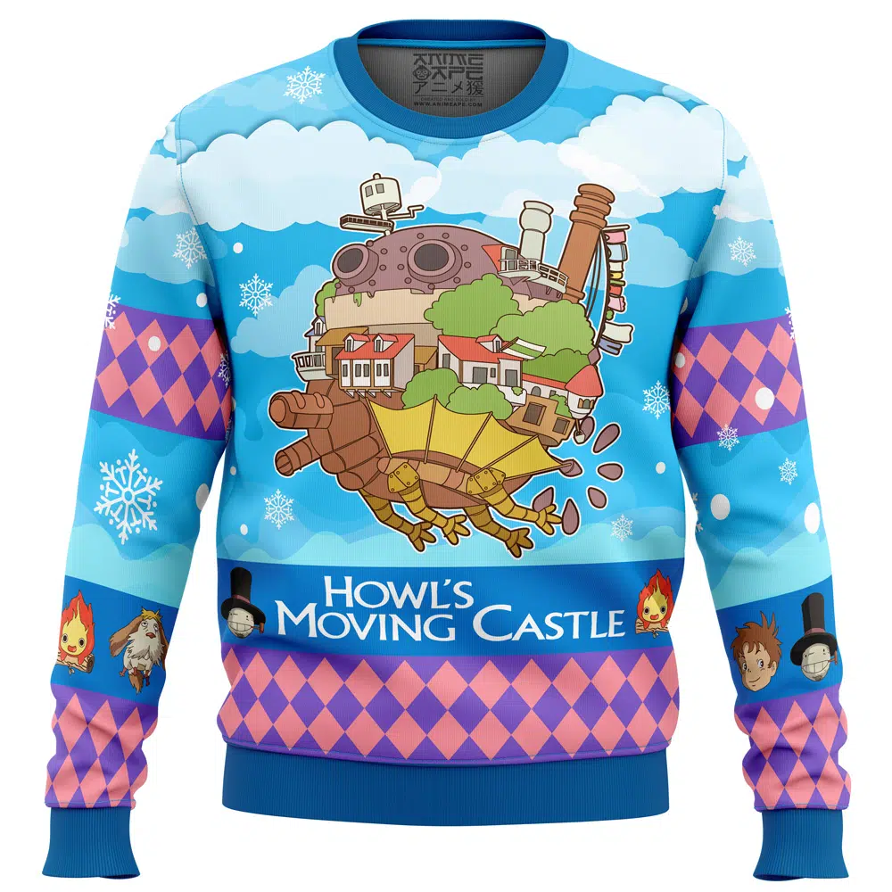 Christmas Castle Howls Moving Castle Ugly Christmas Sweater FRONT mockup - Howl’s Moving Castle Store